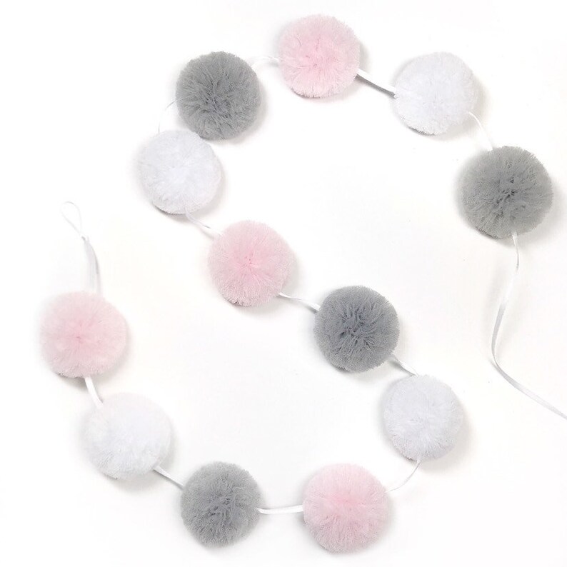 Pink Pom Pom Decor Hanging Pom Poms Pink Nursery Decor Etsy