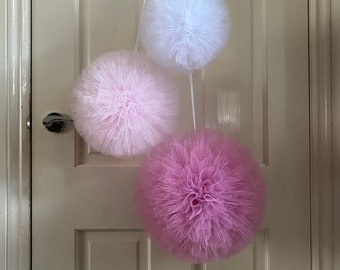 Pink Hanging Pom Poms, Pink Nursery Decor, Pom Pom Decor, Large Pom Poms, Girls Pink Bedroom Decor, Nursery Wall Hangings, Pink Baby Room