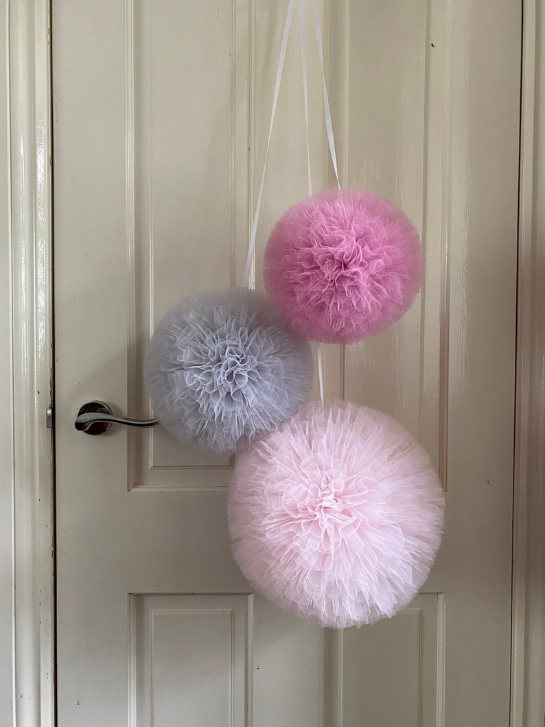 Large Pom Poms Pink Nursery Decor Little Girls Room Pink Etsy UK