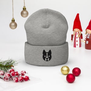 Cuffed Beanie - with Embroidered Boston Terrier