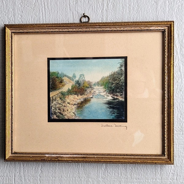 Wallace Nutting "A Little River" hand tinted photograph, Small Size, Vintage Frame