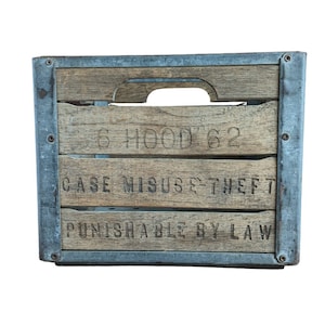 Vintage 1962 Hood Dairy Crate, Wooden Milk Box, Solid Oak Wood Milk Crate, 13 1/4 x 13 1/4 x 11 inches. True Farmhouse Vintage
