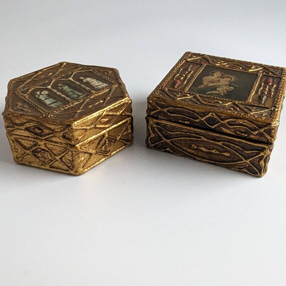 Two Vintage Italian Florentine Wood and Gilt Trink