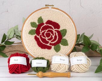 Rose Mini Punch Needle Kit - DIY Crafting Kit for Beginners and Experts, Adult Arts and Crafts Kit, Punch Needle on Embroidery Hoop