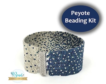 Blue and Silver DIY Beading Kit | Beaded Bracelet Includes All Jewelry Making Kit Supplies | Peyote Bracelet | Beading Patterns