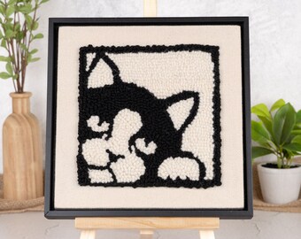 Cat Punch Needle Kit with Floater Frame | Beginners Kit | Punch Needle Supplies and Floating Frame Included | Craft Mother's Gift