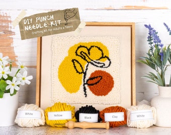 Flower Punch Needle Kit with Floater Frame | Beginners Kit | Punch Needle Supplies and Floating Frame Included | Craft a Mother's Day Gift