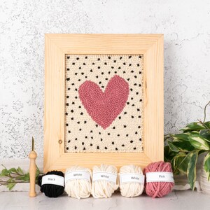 Pink Heart Punch Needle Kit - All Crafting Supplies Included, Adult Crafts Kit, Pink Heart Wall Art Decor, Craft Your Christmas Gift