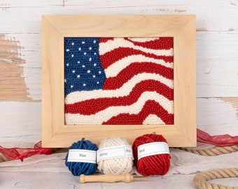 American Flag Punch Needle Kit - DIY Kit Includes All Crafting Supplies, Patriotic Punch Needle Wall Art, Holiday Gift For Crafter