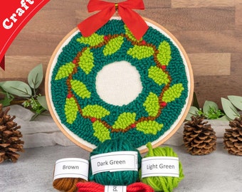 Wreath Mini Punch Needle Kit - DIY Craft Kit for Adults, Perfect Holiday Gift For Beginners or Experienced Crafters, Crafty Christmas Decor