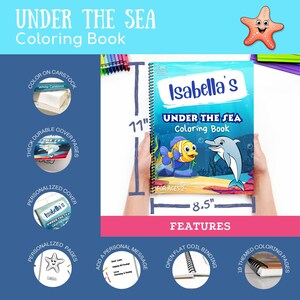 Personalized Coloring Book Under The Sea Coloring Book For Kids Custom Coloring Book, Perfect Birthday Gift For Children or Grandkids image 3