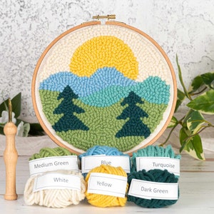 Mountain Mini Punch Needle Kit - DIY Kit For Beginners to Experts, Craft Kit Includes Monks Cloth, Wool Yarn, Embroidery Hoop, and More