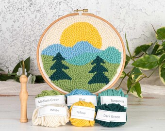 Mountain Mini Punch Needle Kit - DIY Kit For Beginners to Experts, Craft Kit Includes Monks Cloth, Wool Yarn, Embroidery Hoop, and More