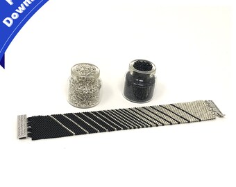 デジタルダウンロードパターンと説明 - シルバーからブラックのペヨーテビーズブレスレット | ビーズパターン | ビーズテンプレート | ペヨーテステッチ