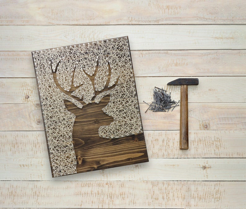 Deer String Art Kit DIY Kit Includes Crafting Supplies Deer Decor Deer Head Lake House Decor Gift For Crafty Mom Adult Craft Kit image 8