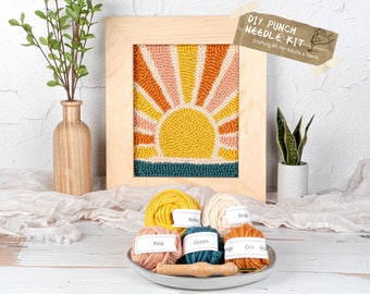 Sunrise Punch Needle Craft Kit: Create Your Own Sunset Wall Art - Ideal for Beginners & Experts, Adults, and Crafters