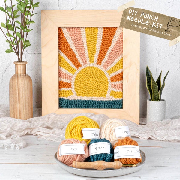 Sunrise Punch Needle Craft Kit: Create Your Own Sunset Wall Art - Ideal for Beginners & Experts, Adults, and Crafters