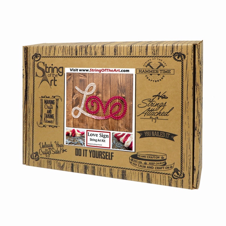 Red and White Love String Art Kit DIY String Art Love Sign Crafting Kit DIY Kit Adult Crafts Gift For Crafter Love Wall Art image 3