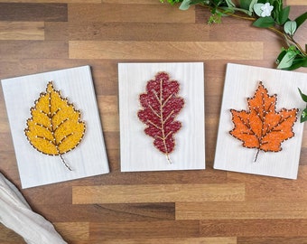 Fall Leaves String Art Kit - Set of 3 DIY Adult Crafting Kits - Craft Autumn Decor