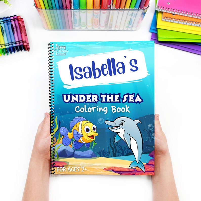 Personalized Coloring Book Under The Sea Coloring Book For Kids Custom Coloring Book, Perfect Birthday Gift For Children or Grandkids image 1