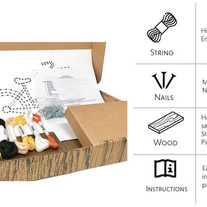 Puede incluir: Un kit de arte de hilo DIY con un dise&ntilde;o de bicicleta. El kit incluye una tabla de madera, clavos, hilo de bordar e instrucciones.