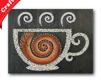 Coffee String Art Kit - DIY Kit Includes All Craft Supplies, Coffee Kitchen Decor, Crafty Coffee Lover, Craft Birthday Gift For Mom
