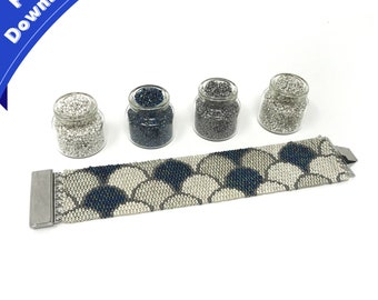 Patrón de descarga digital e instrucciones - Pulsera con cuentas de peyote de escamas de plata / Patrón de cuentas / Plantilla de cuentas / Puntada de peyote