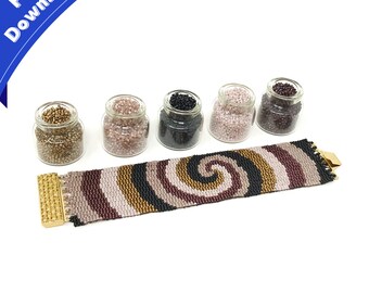 Patrón e instrucciones de descarga digital - Pulsera con cuentas de peyote en espiral de oro / Patrón de cuentas / Plantilla de cuentas / Puntada de peyote