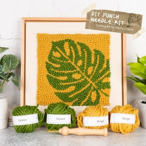 Palm Leaf Punch Needle Kit with Floater Frame | Beginners Kit | Punch Needle Supplies and Floating Frame Included | Craft Gift For Mom