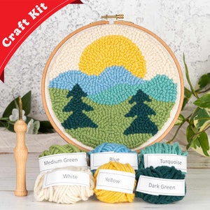 Mountain Mini Punch Needle Kit - DIY Kit For Beginners to Experts, Craft Kit Includes Monks Cloth, Wool Yarn, Embroidery Hoop, and More