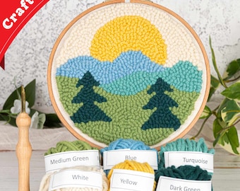 Mountain Mini Punch Needle Kit - DIY Kit For Beginners to Experts, Craft Kit Includes Monks Cloth, Wool Yarn, Embroidery Hoop, and More