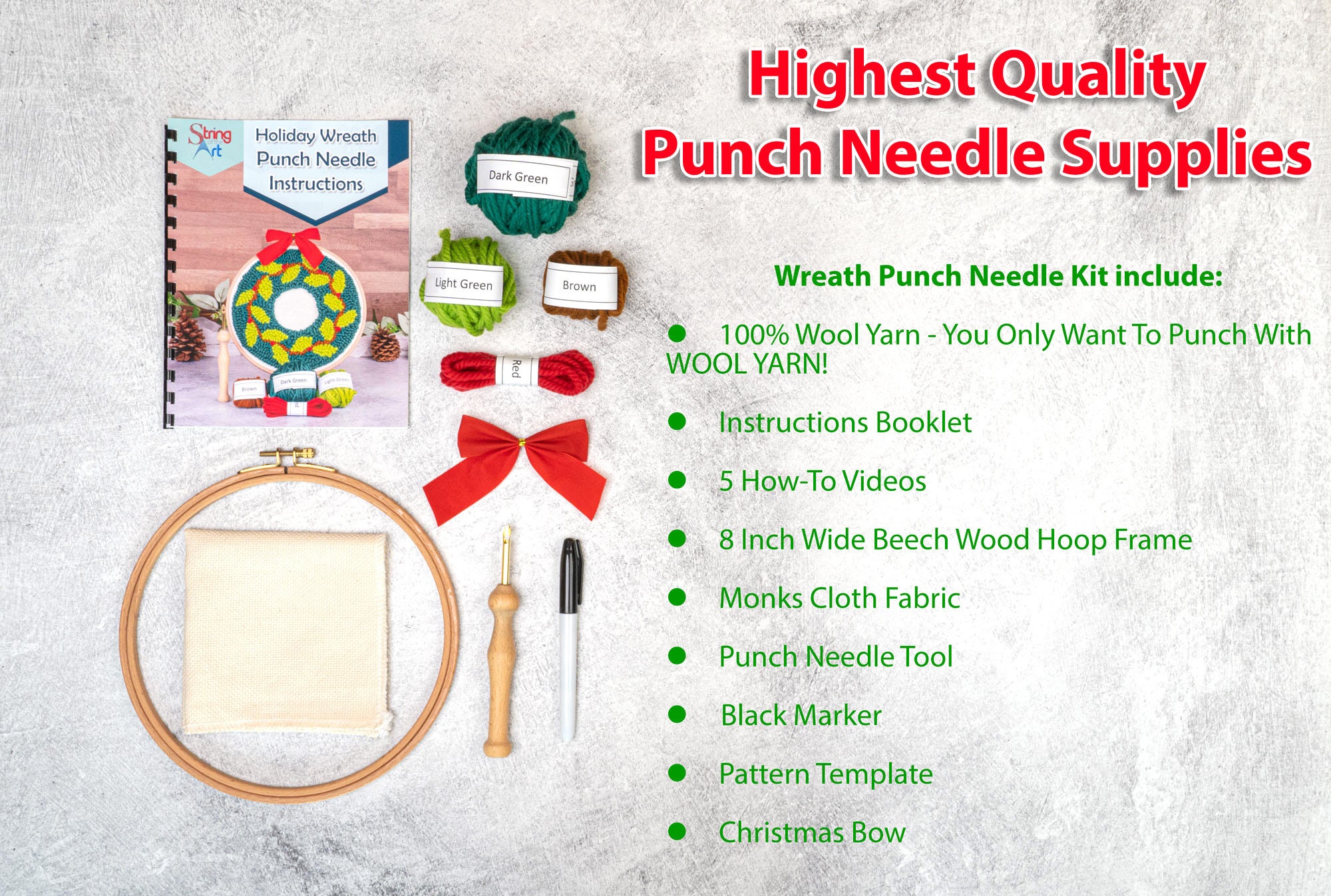 Wreath Mini Punch Needle Kit - DIY Craft Kit for Adults, Perfect ...