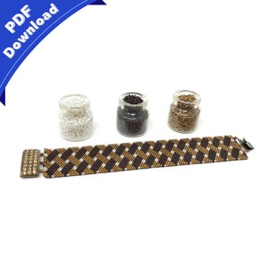 Digitaler Download Muster und Anleitung – Gold- und Braungeflecht-Peyote-Perlenarmband | Perlenmuster | Perlenvorlage | Peyote-Stich