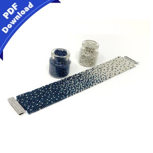 Digitaler Download Muster und Anleitung – Silberfarbenes bis blaues Peyote-Perlenarmband | Perlenmuster | Perlenvorlage | Peyote-Stich