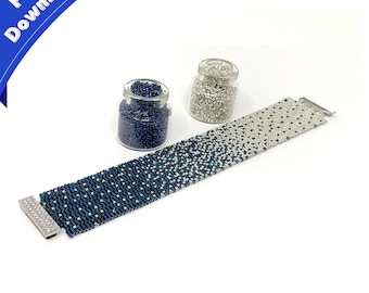 Digitaler Download Muster und Anleitung – Silberfarbenes bis blaues Peyote-Perlenarmband | Perlenmuster | Perlenvorlage | Peyote-Stich