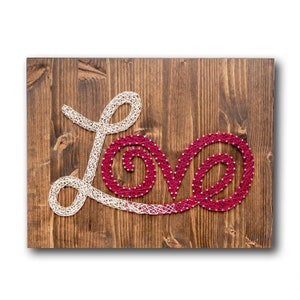 Red and White Love String Art Kit DIY String Art Love Sign Crafting Kit DIY Kit Adult Crafts Gift For Crafter Love Wall Art image 1
