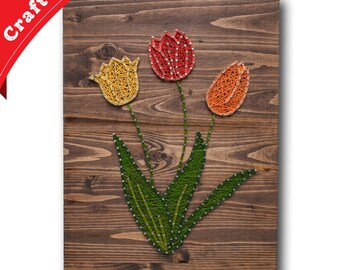 String Art DIY Kit - Tulips String Art Crafts Kit, DIY Crafts, Home Decor, Tulips Wall Art, Flower Decor, Flower Crafts, come with supplies