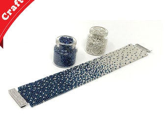 Blue and Silver DIY Beading Kit | Beaded Bracelet Includes All Jewelry Making Kit Supplies | Peyote Bracelet | Beading Patterns