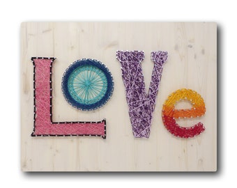 Colorful Love String Art Kit - Love Crafting Sign, Wooden Love Sign, String Art Crafting Kit, DIY Kit, Arts and Crafts, Love Home Decor