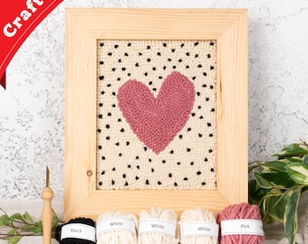 Pink Heart Punch Needle Kit - All Crafting Supplies Included, Adult Crafts Kit, Pink Heart Wall Art Decor, Craft Your Mother's Day Gift
