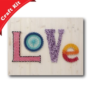 Colorful Love String Art Kit - Love Crafting Sign, Wooden Love Sign, String Art Crafting Kit, DIY Kit, Arts and Crafts, Love Home Decor