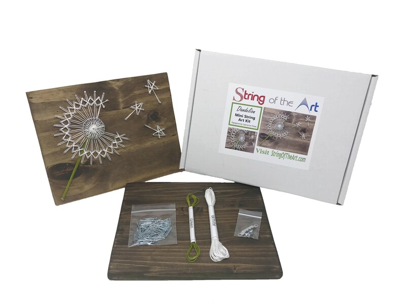 May include: Dandelion Mini String Art Kit by String of the Art. The kit includes a wooden board, string, nails, and instructions. Visit StringOfTheArt.com.