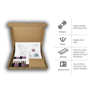 May include: A wooden box containing a string art kit with embroidery floss, nails, and a wooden board. The kit includes instructions for creating a butterfly design.