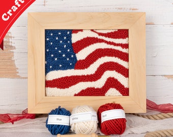 American Flag Punch Needle Kit - DIY Kit Includes All Crafting Supplies, Patriotic Punch Needle Wall Art, Craft Americana Decor