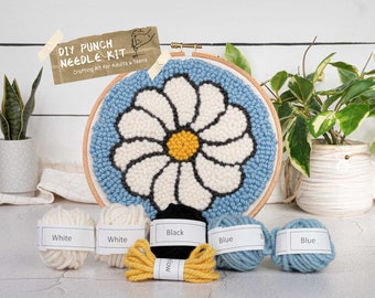 Daisy Mini Punch Needle Kit - Supplies Includes Monks Cloth, Punch Needle, Wool Yarn, and more - Craft Your Mother's Day Gift