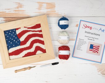 American Flag Punch Needle Kit | DIY Kit Includes All Crafting Supplies | Punch Needle Art | Patriotic Decor | Crafts for Adults | Mom Gift