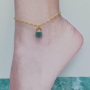 Beach Anklet for Women and Men, Love Bracelet, Lock Chain Anklet, 18KG Stainless Steel bracelet, Cubic Zirconia Bracelet, Gift For Her