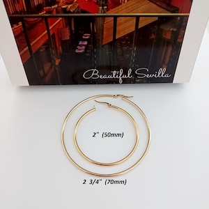 Hoop Earrings,Large Thin Hoop Earrings,Lightweight Hoops,18k Gold Stainless Steel Hoop Earrings, 70mm 50mm Gold Hoops,Mothers Day Gift,Hoops