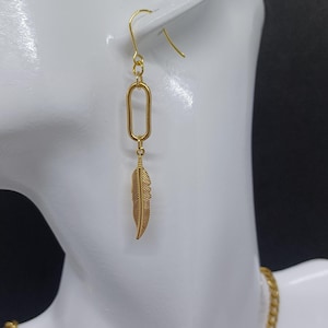 Dangle Earrings, 18K Gold Plated Stainless Steel Earrings. Silver Feather Earrings, Gift For Her, Best Friend Gift, Gold Earrings Jewelry