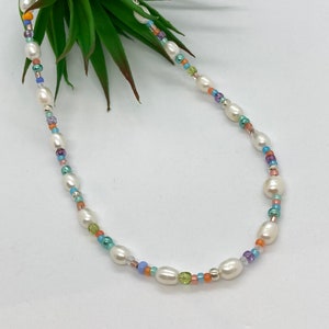 Fresh Water Pearls Necklace, Colorful Beaded Necklace, Boho Hippie Necklace, Gift for Him Her, Men necklace, Rainbow Pearls Beads Choker
